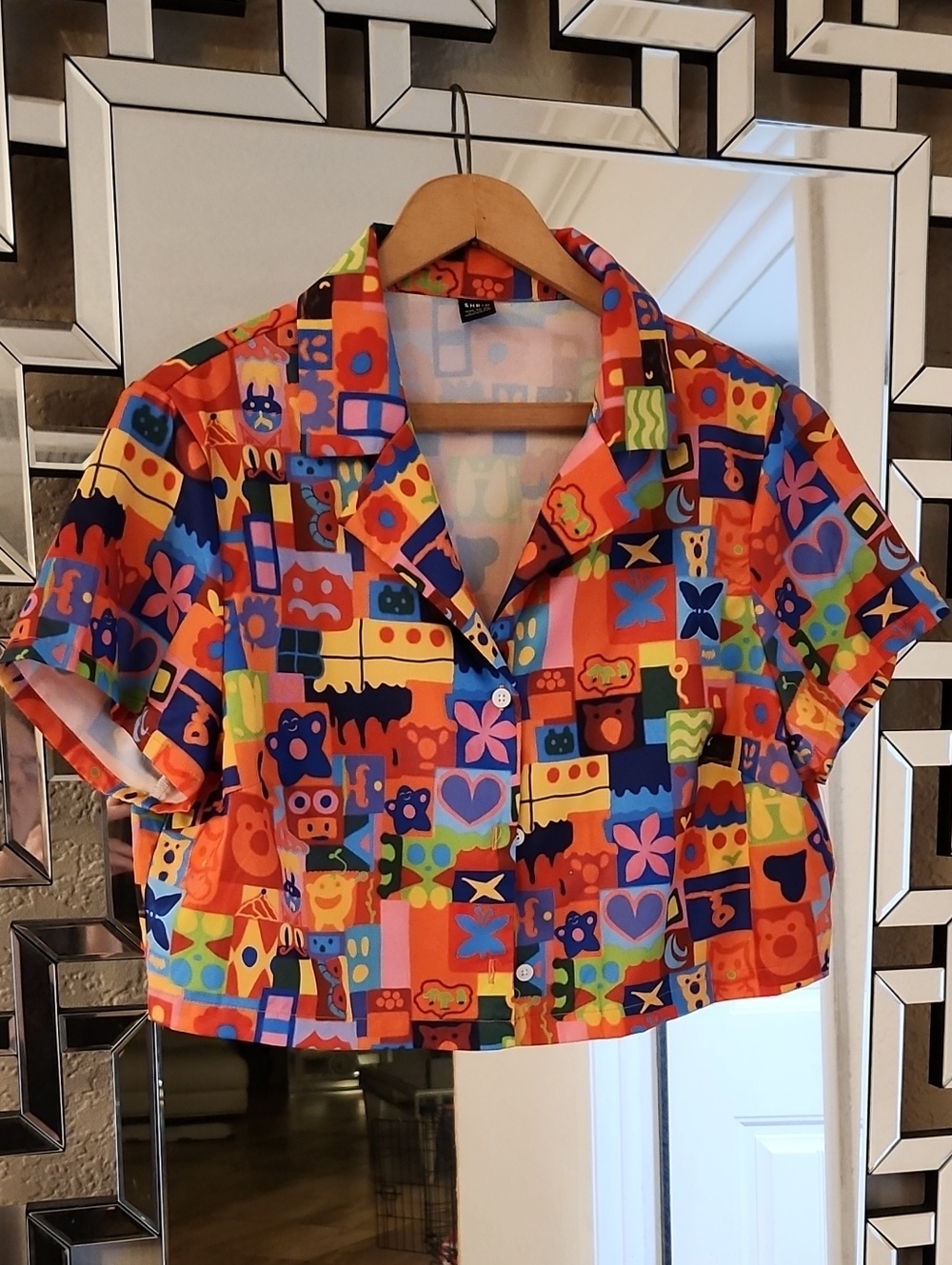 SHEIN Colorful Patchwork Short Sleeve Kids Shirt - Orange Multicolor